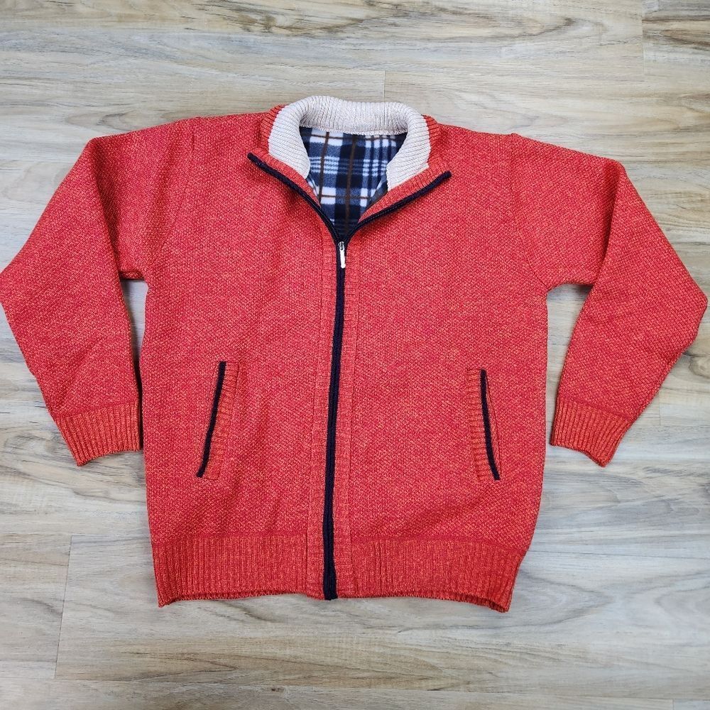 🩵NWT Orange Mock Neck Zippered Cardigan Sweater Men's XLarge